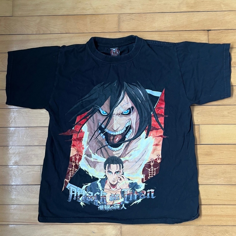 Attack on Titan Eren Yeager Graphic T-Shirt Black Anime Manga Mens Medium